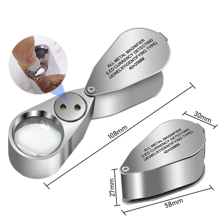 

JH8 Kaca Pembesar Geologi LED UV 40x AB76 / Perhiasan Batuan / Lup Lensa Lampu Lipat Loupe Illuminated