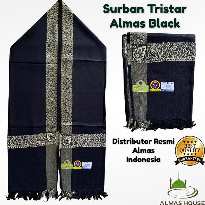 Sorban Tristar Almas Kashmiri Black Gold | Shawl Almas Hitam 308F
