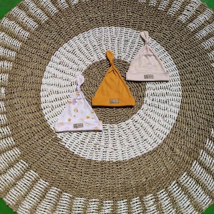 ISI 3 Pcs Topi kupluk Bayi Newborn/Ciput Bayi Baru Lahir/Pelindung Kepala Bayi Seri Warna KUNING GS