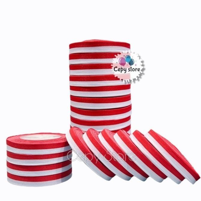 

Heatshrin [ 10 Roll ] Pita Satin Merah Putih 0,5 Inch / Pita Merah Putih 1,27 Cm An