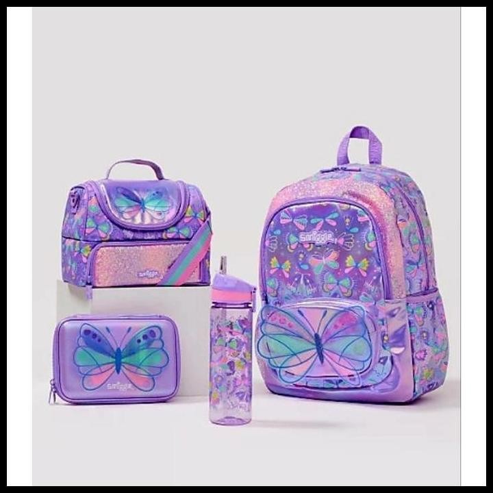 Terlaris smiggle glitter butterfly backpack pencil case lunchbag bottle Best Seller