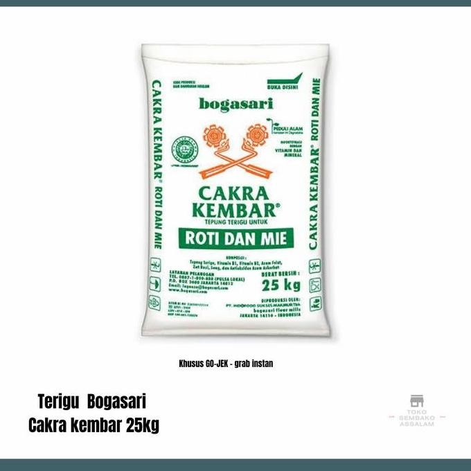 

Terigu Cakra Kembar 25 Kg / Tepung Bogasari Cakra Kembar 25Kg / Gojek