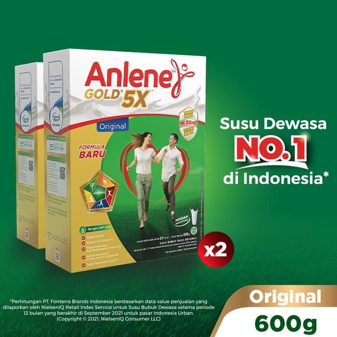 

Anlene Gold 5X Susu Bubuk Dewasa Original 2 X 600G - Tulang & Sendi