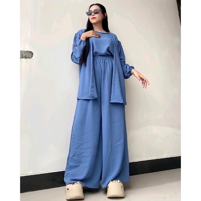 Efs Setelan Wanita Naomi Set 3 In 1 Set Crinkle Airflow Premium With Outher Cardigan Lengan Karet Pa