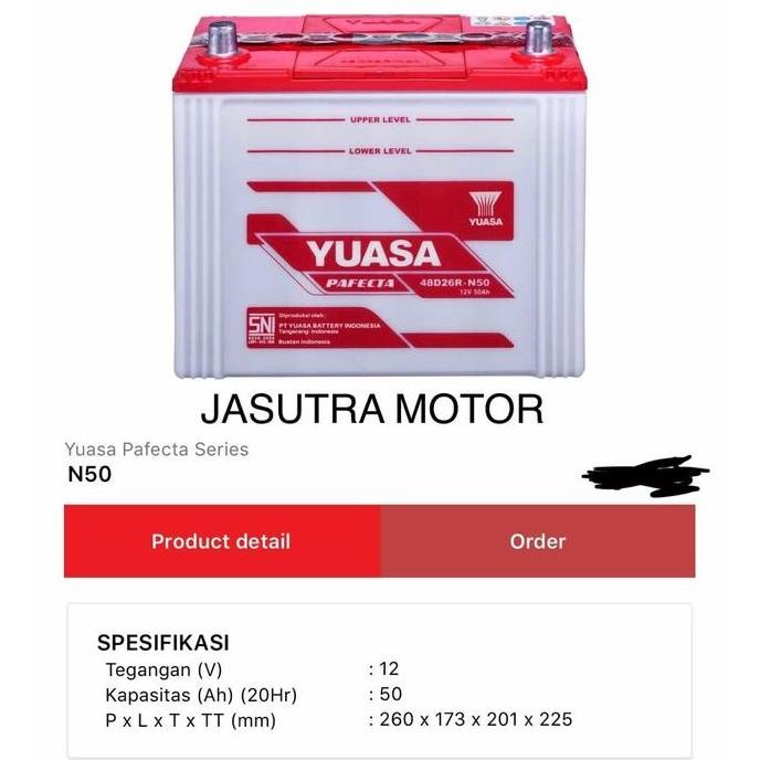 Aki mobil YUASA N50 / 48D26R 12V 50AH -02691