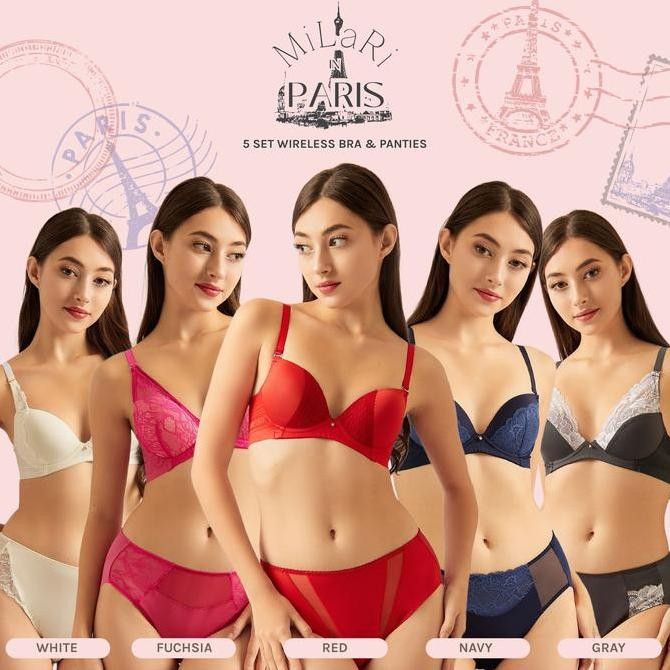 Milari | Milari In Paris, 5Set Bra Tanpa Kawat /Lycra & Panties