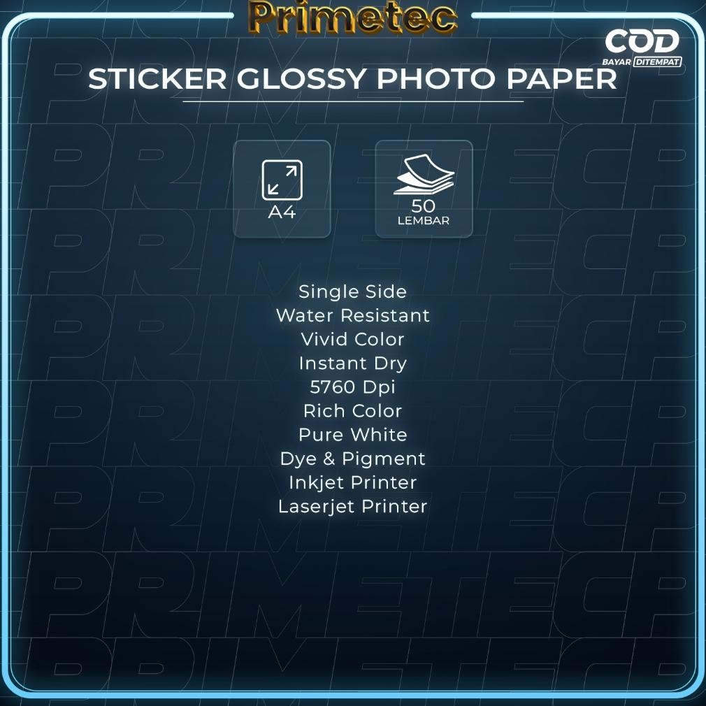 

JH8 Sticker Photo Paper Ultra Thin A4 Isi 50 Lembar ( Kertas Foto Sticker Glossy Premium ) 135 atau 80 GSM Primetec