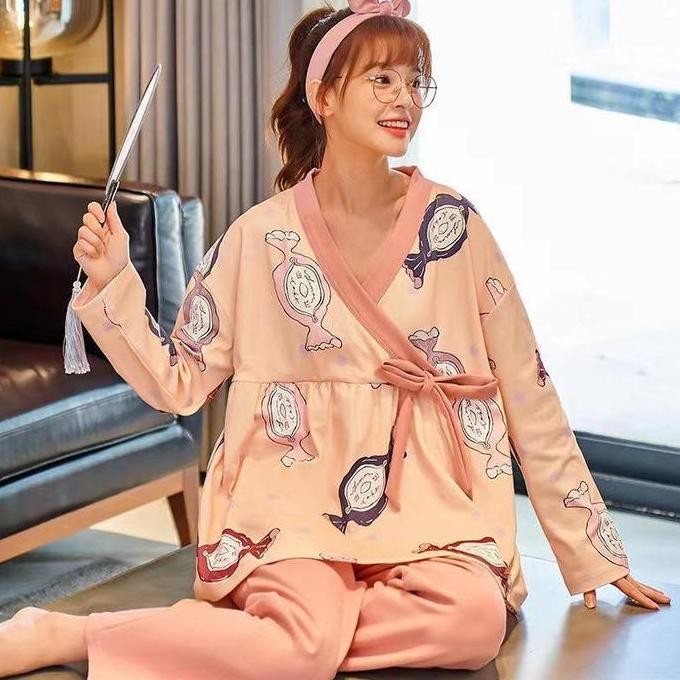 Bisa Cod Kimono Lengan Panjang Celana Panjang/Kimono Wanita Kekinian/Set Baju Tidur Kimono Co
