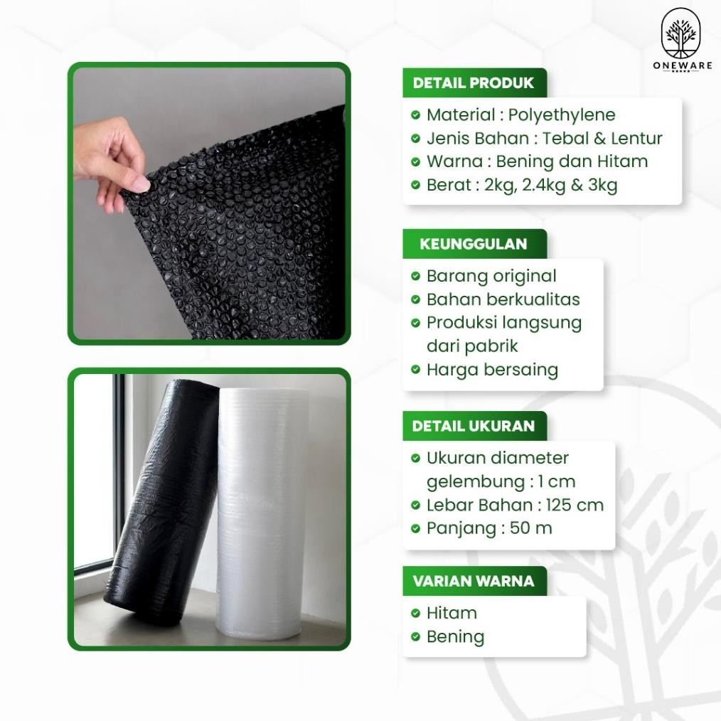 

JH8 Bubble Wrap Bening Dan Hitam 1 Roll 125 cm x 50 m Alat Perlindungan Paket Produk Wwaterproof Premium Quality By Oneware
