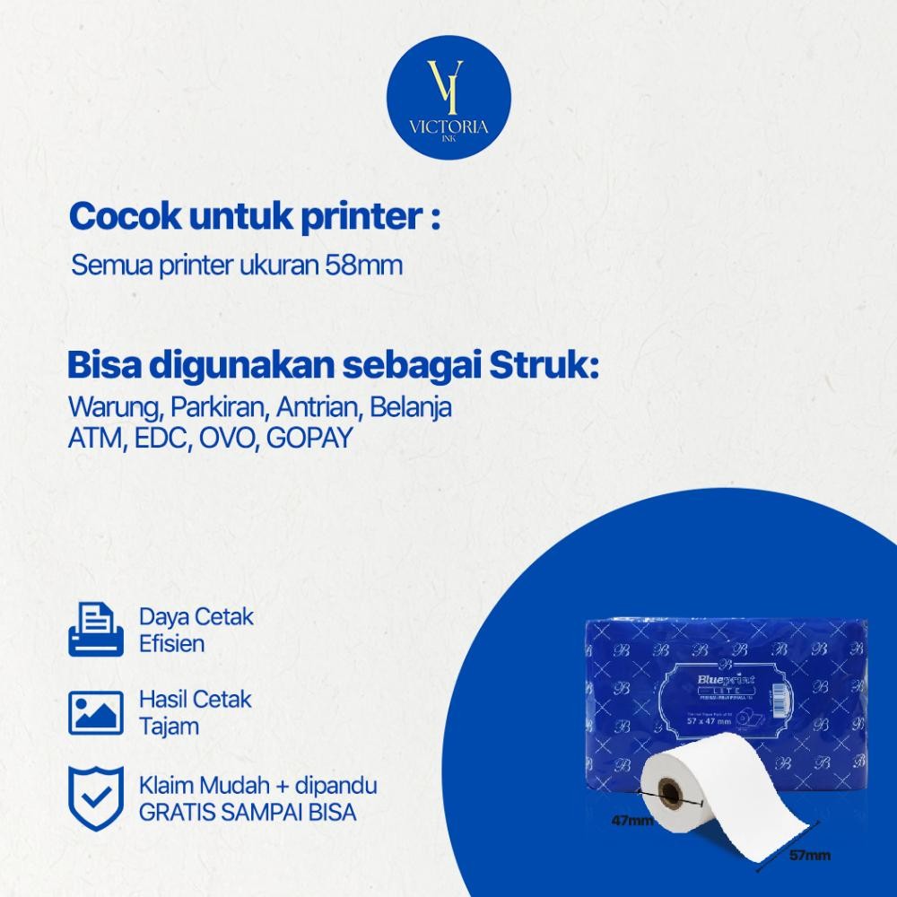 

JH8 57X47 KERTAS KASIR STRUK KERTAS THERMAL TERMAL EDC PPOB BLUEPRINT Lite 57x47 58 X 47 58mm