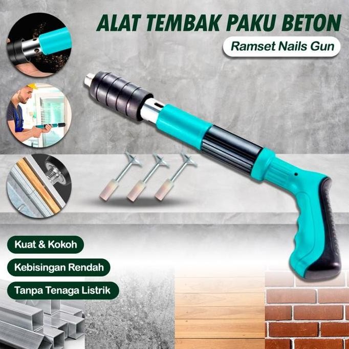 Ramset Set Alat Tembak Paku Dinding Beton 7,3 mm Alat Tembak Paku Dinding Beton Kayu Baja Manual Ram