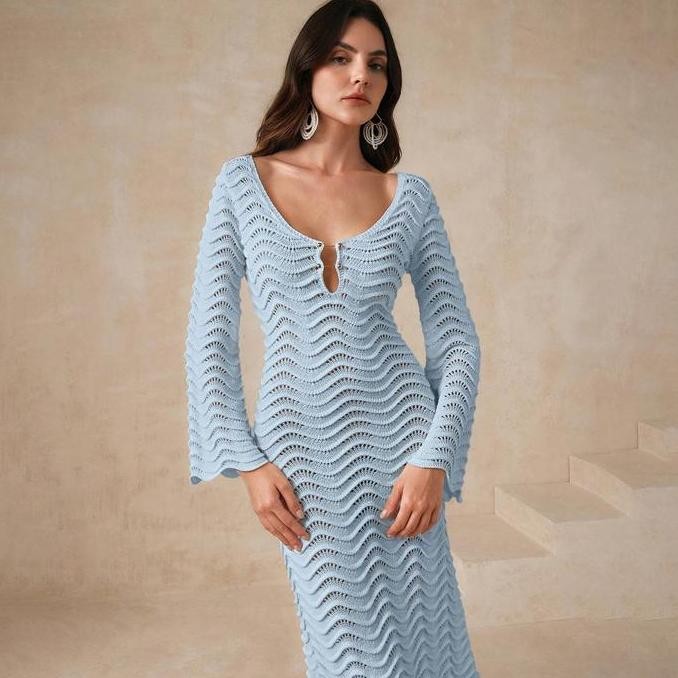 Adelaide Outer Dress Crochet Rajut Luaran Swimwear Bikini Cover Ups Blue Biru White Putih Dress Pant