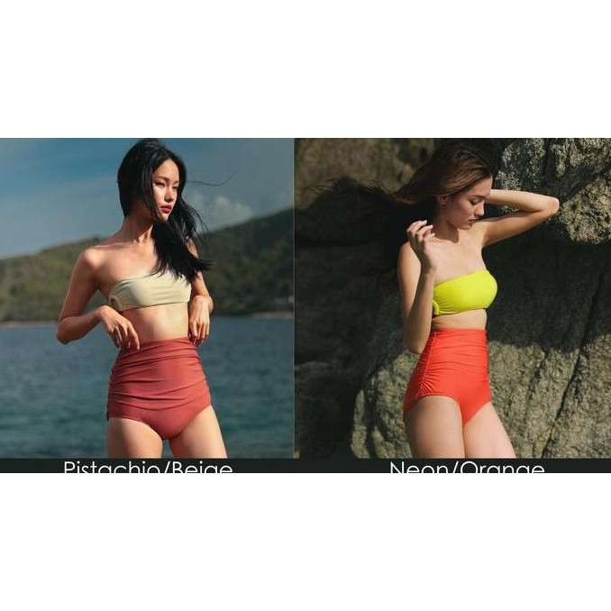 Swimsaic Double Rings Bikini - Pistachio/Beige, Neon/Orange Co