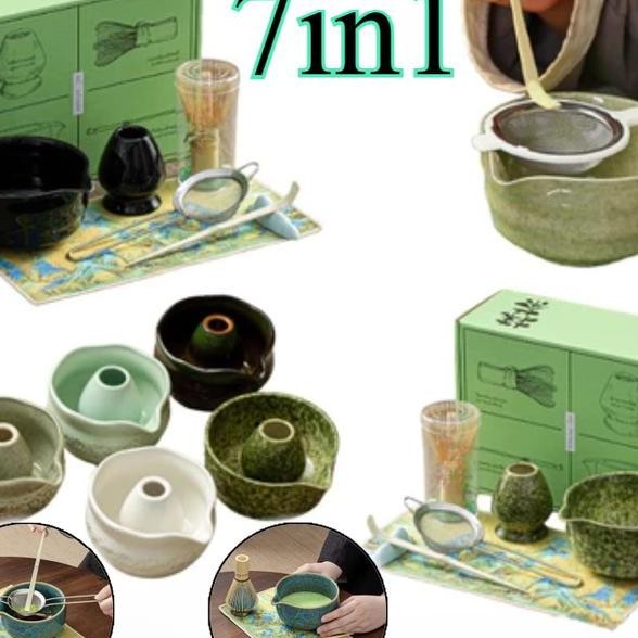 

7In1 Alat Matcha Making Japanese Matcha Tea Sets Handmade Home Easy Clean Bowl Bamboo Whisk Teaspoon Tea Sets Tea Making Tools Accesses