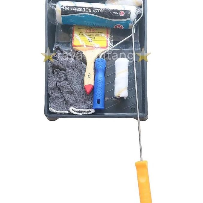 TGR Paket bak 7 in 1 kuas roll 9inch kuas 5inch refill sarung tangan rajut 3 benang peralatan mengec