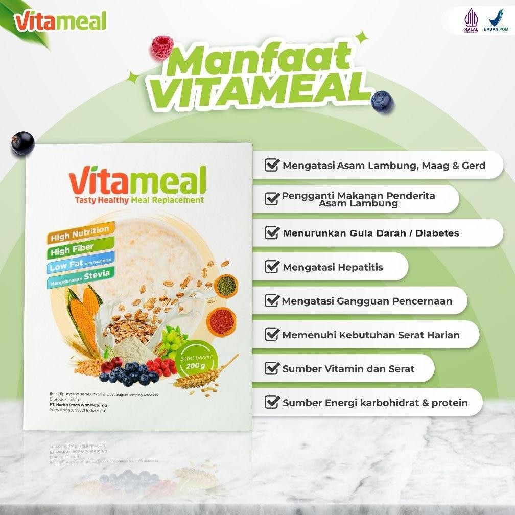 

jg-8 u-45 [ GARANSI ] Vitameal Paket 2 Box Sereal Sehat Multigrain Ampuh Menurunkan Gula Darah Tinggi Mencegah Diabetes Kolesterol Asam Lambung Maag VETAMEAL GERD Sale Original