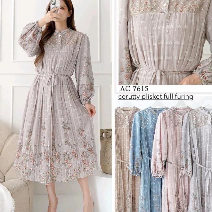 Tunik Mosca Cerutty Plisket Full Furing Kombinasi Tile