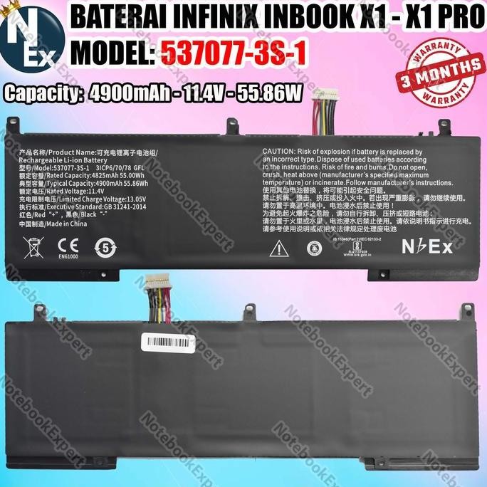 Battery Baterai Laptop Infinix Inbook X1 Pro I3 I5 I7 537077-3S-1 New Stok