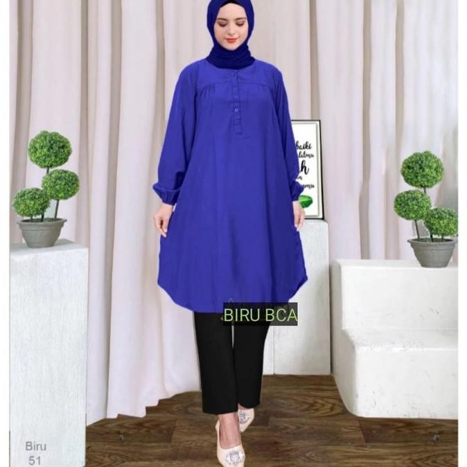Tunik Polos Jumbo Katun Viscose Warna Biru Bca