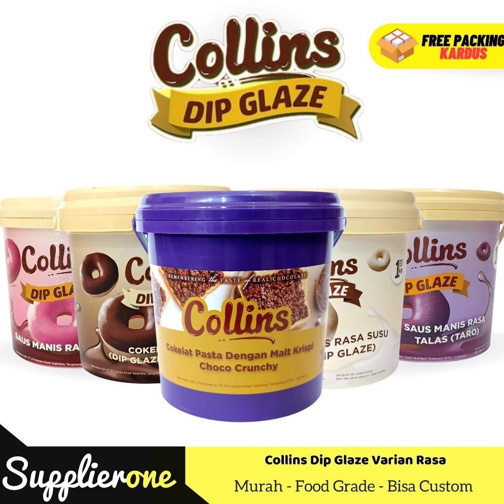 

Collins Dip Glaze 1 kg / Collins Choco Crunchy / Collins Coklat / Collins Tiramisu / Collins Strawberry / Collins Taro / Collins white 1 kg