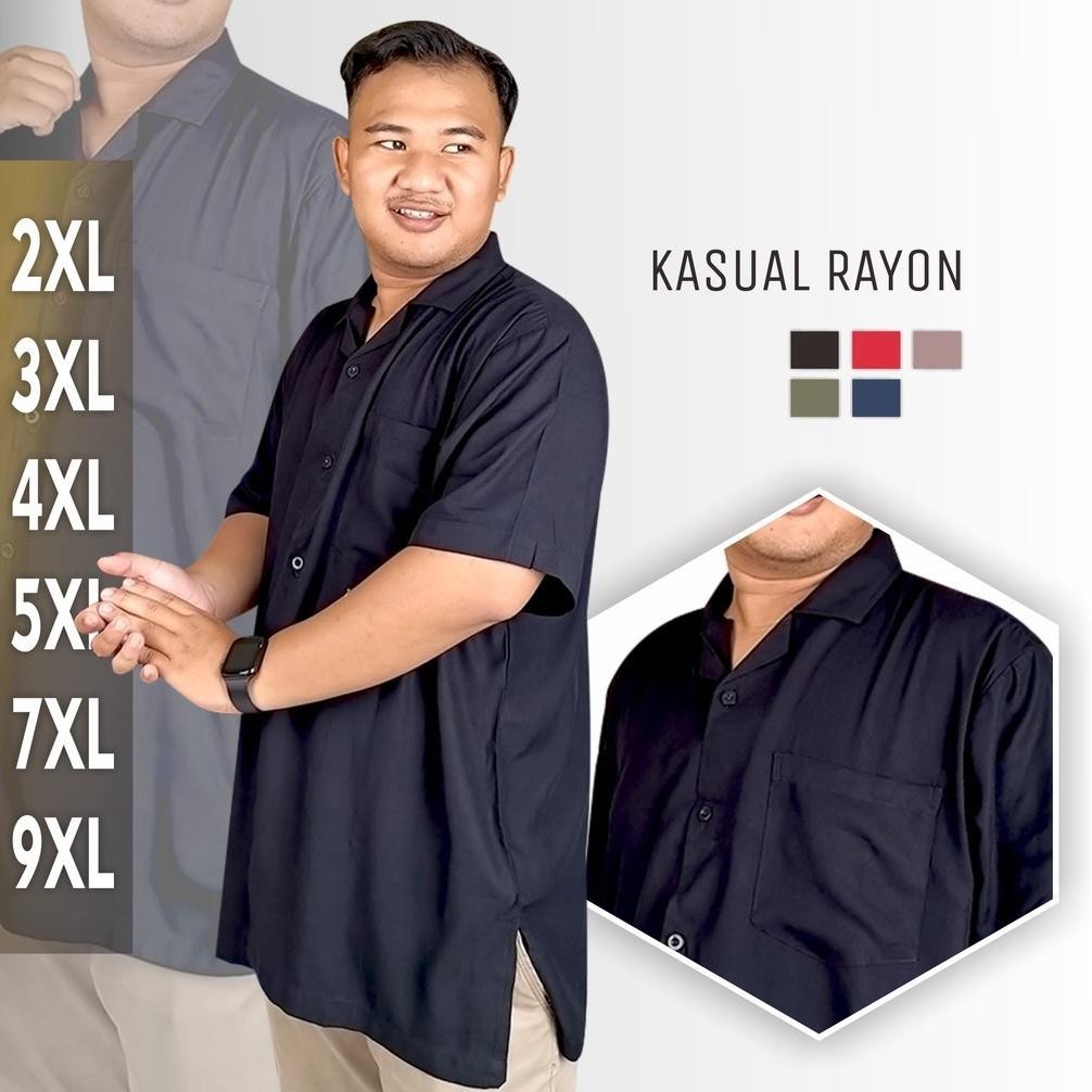 Kemeja Hawai Jumbo Polos Pria Tangan Pendek Army
