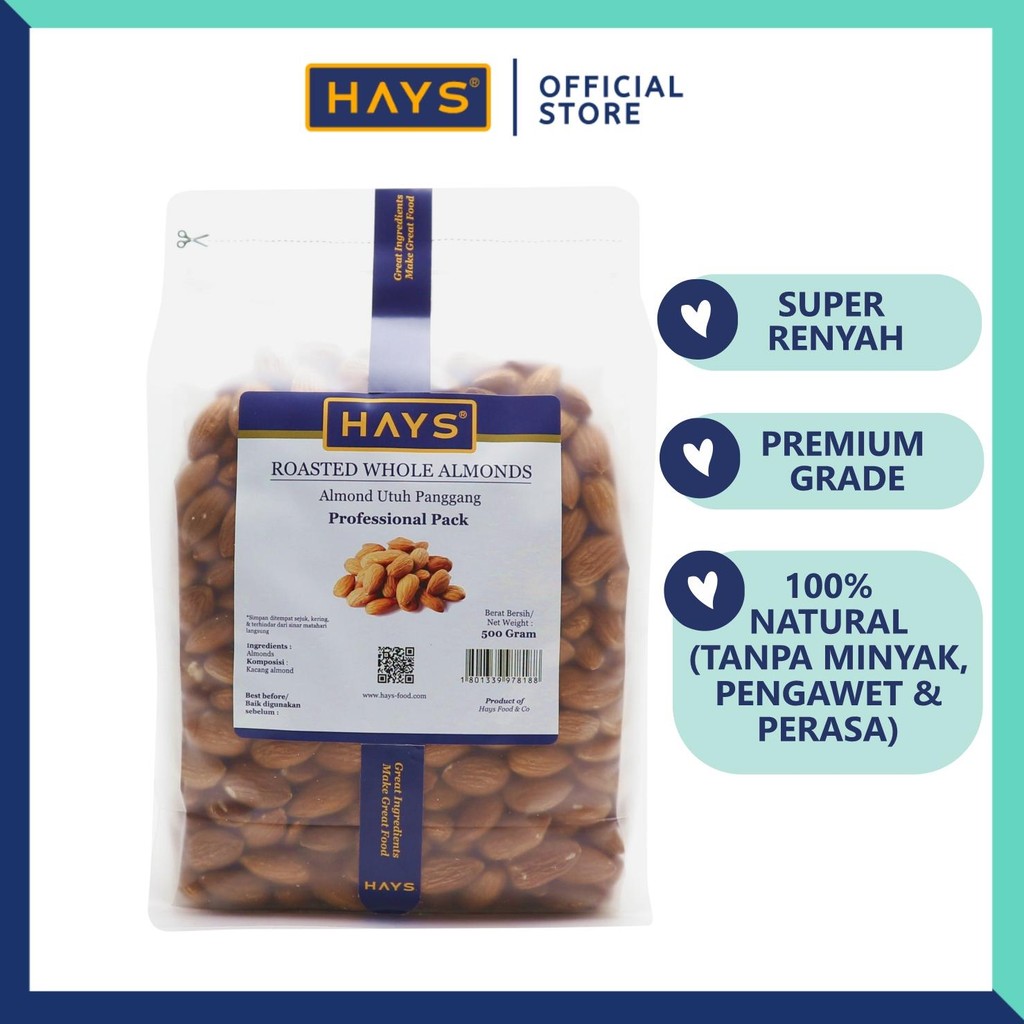 

Paling Laris! iQ45 Almond Utuh Panggang 500 Gram / Roasted Whole Almond 500 Gram - HAYS Original Murah