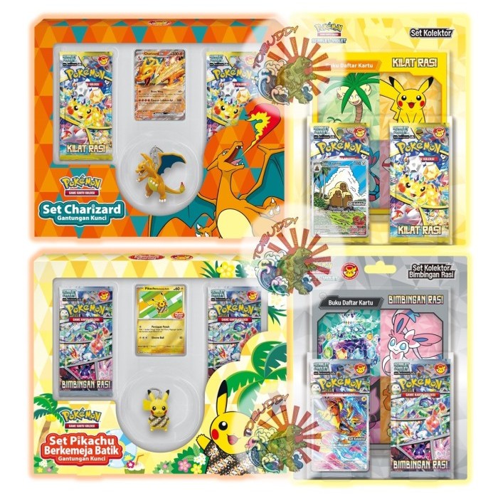 Kartu Pokemon TCG Set Kolektor Kilat Rasi Set Pikachu Charizard Gantungan Kunci Bimbingan Rasi