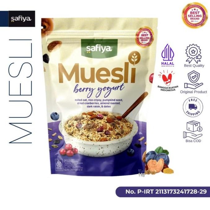 

safiya muesli berry yogurt 1 kg sereal with almond premium termurah