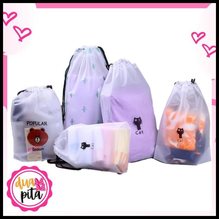 Terlaris Sr11 Pouch Travel Organizer Serbaguna Pouch Brown Bag Mini Transparan Tas Plastik Serut Kar