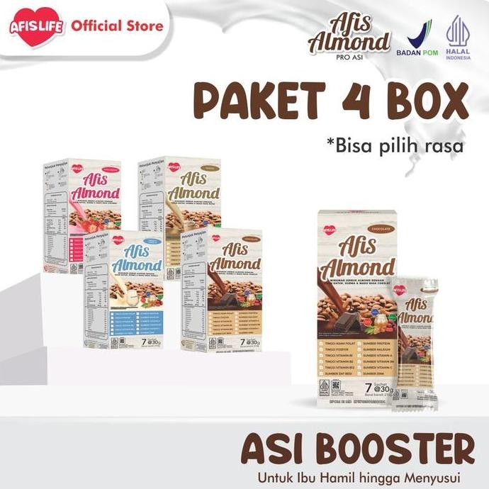 

afis almond sachet 210g 4 box - susu pelancar asi booster praktis termurah