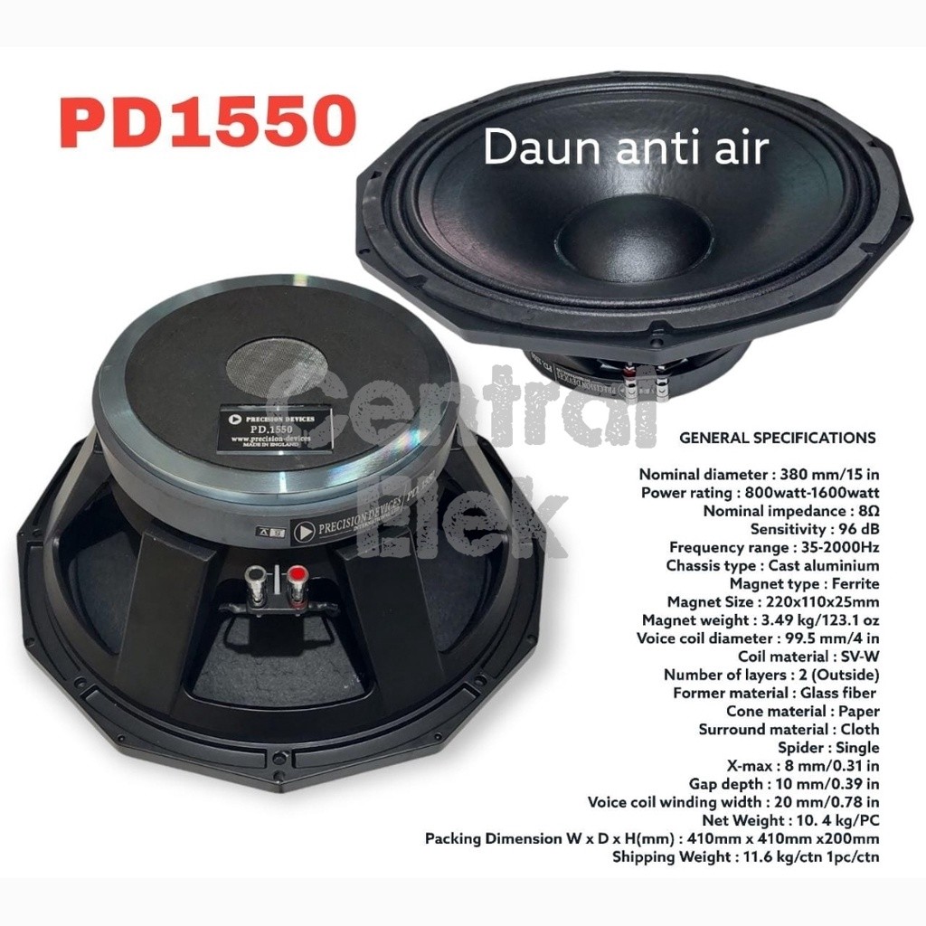 speaker komponen precision devices pd1550 / pd 1550 daun anti air