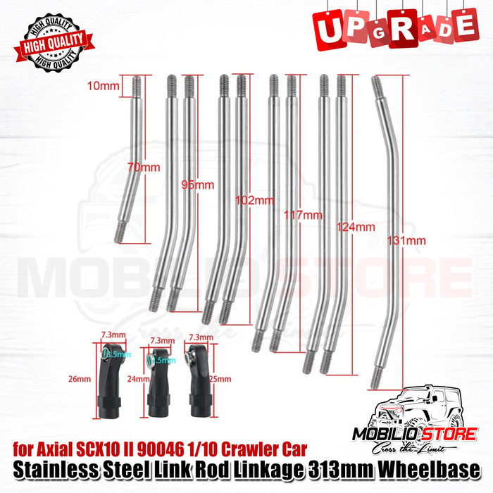 Murah Stainless Steel Link Rod Linkage 313 mm Wheelbase for Axial SCX10 II Non COD