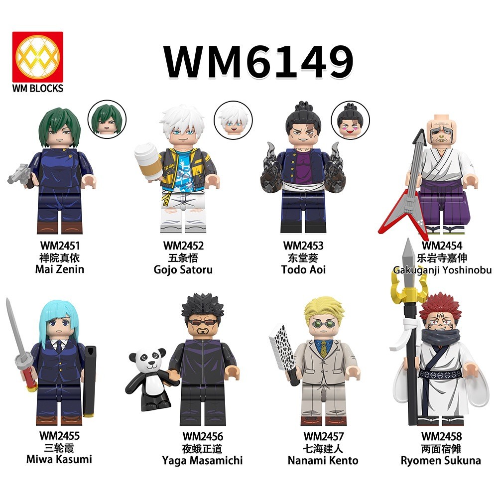 WM6149 Mainan Balok Brick Jujutsu Kaisen Mai Zenin Gojo Satoru Todo Aoi Gakuganji Toshinobu Miwa Kas