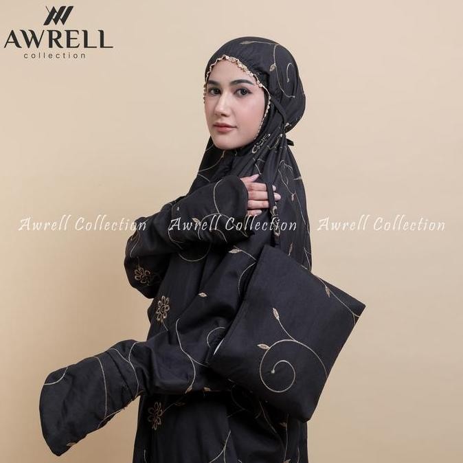 Mukena Terusan Katun Bordir Bunga Teratai Putih