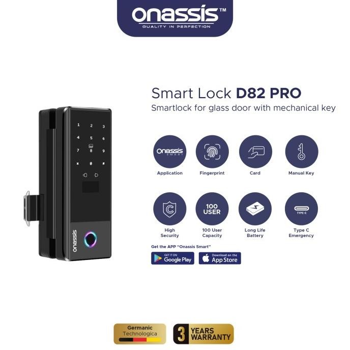 ONASSIS D82 PRO SMART LOCK FOR GLASS DOOR WITH KEY