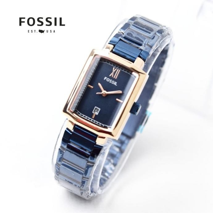 Jam Tangan Wanita Fossil Segi Prisma Tanggal Rantai Original