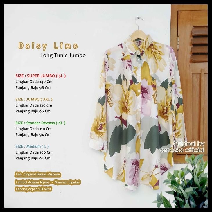 Daisy Lime Kemeja Tunik Areezka Motif Rayon Viscose Premium Ld 120 140 Best Seller