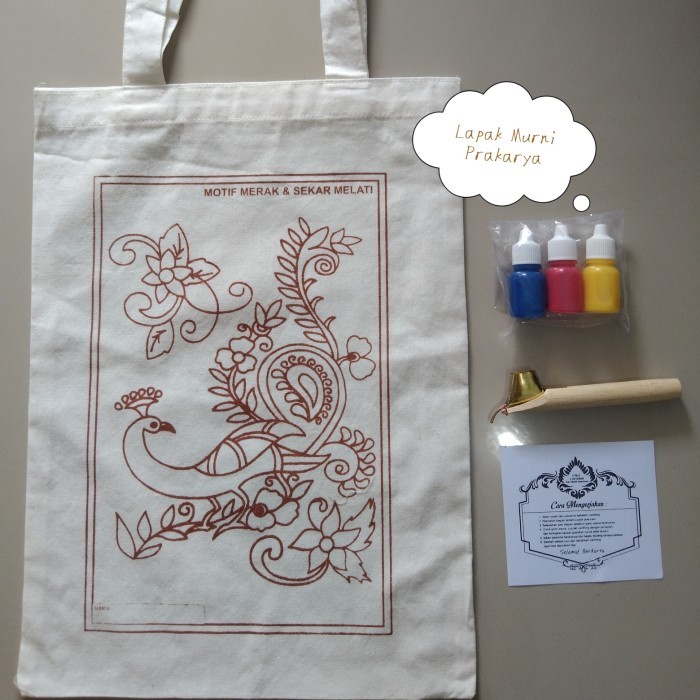 

Paket Batik Tote Bag blacu 30x40cm Membatik Tote Bag