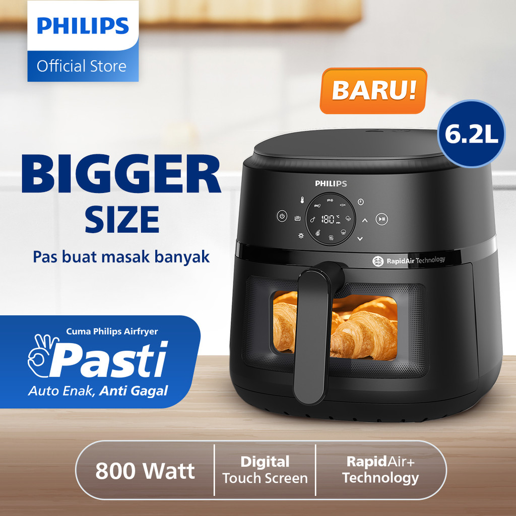 BARU PHILIPS Airfryer Low Watt 800 W Transparan KAPASITAS BESAR 6.2 L NA230/00 - Air fryer multifung