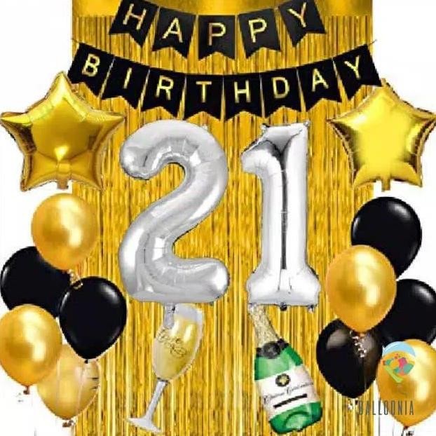 Set Balon Foil Happy Birthday Black&Silver&Gold / Ulang Tahun