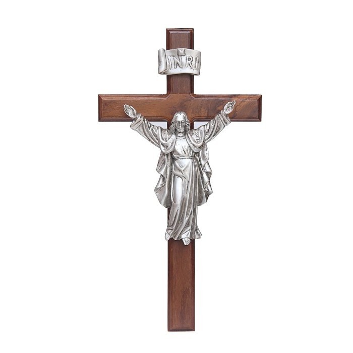 SALIB KAYU JATI DINDING YESUS BANGKIT 45 CM (RUTER BULAT)