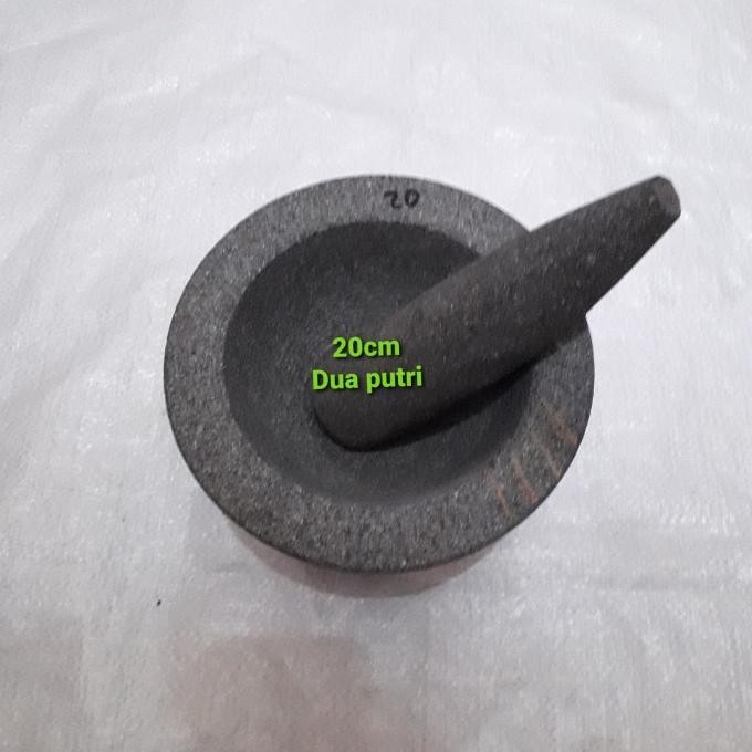 Lumpang bubut batu asli 20cm+alu