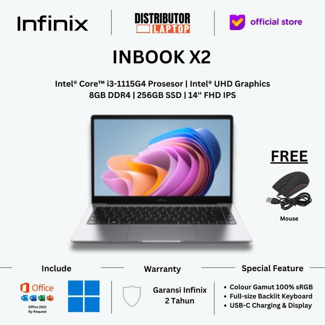 Laptop Infinix Inbook X2 I3 1115G4 Ram 8Gb 256Gb Ssd 14" Ips Win 11