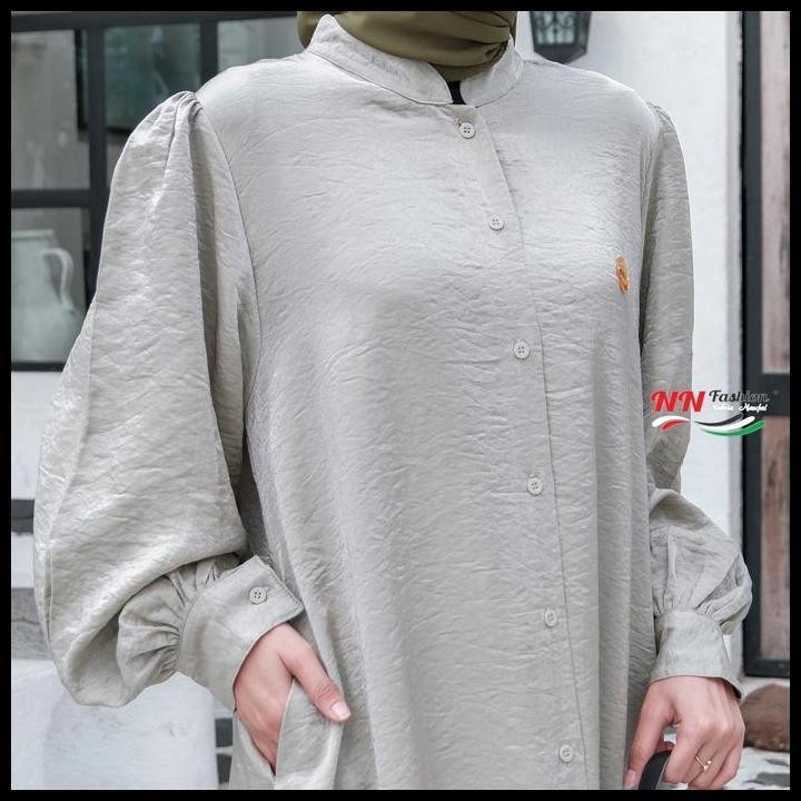 Harga Promo Amanda Dress Shimmer Satin Premium Polos Kancing Mewah Muslim  Gamis