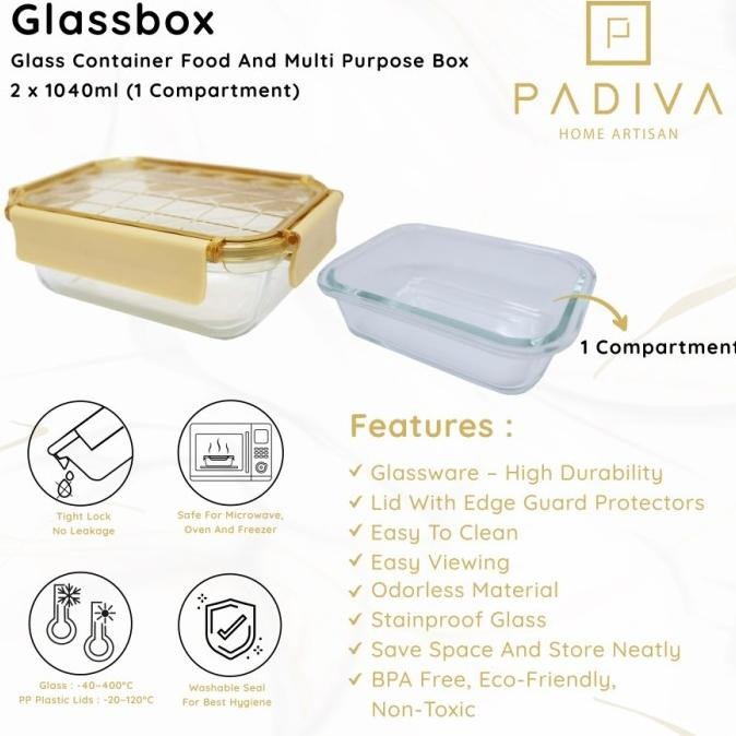 

Padiva 1040ml (2pcs) Crystal Glassbox 1 compartment - Glass Box