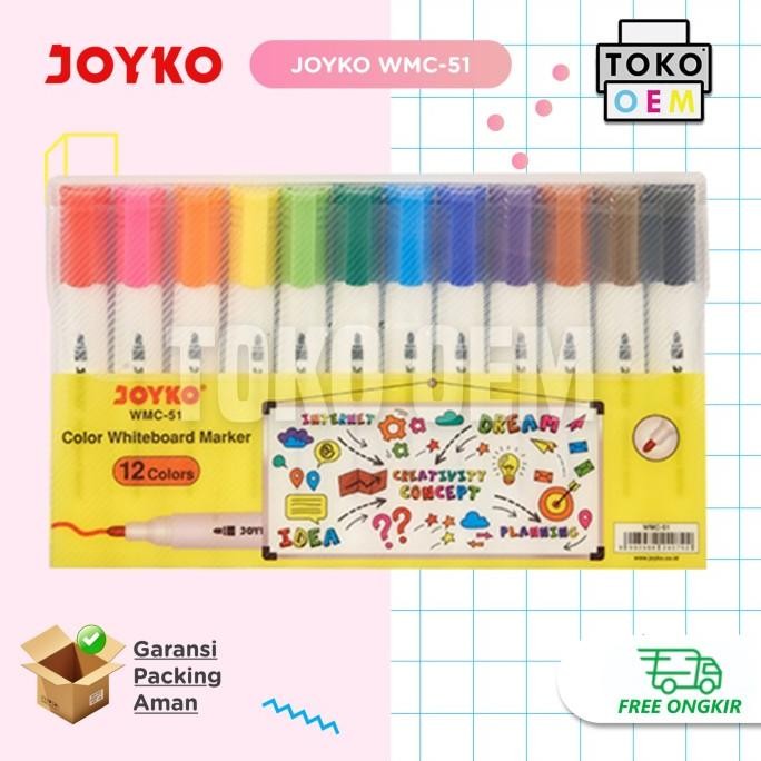 

JOYKO SPIDOL PAPAN TULIS 12 WARNA WMC-51 COLOR WHITEBOARD MARKER Termurah