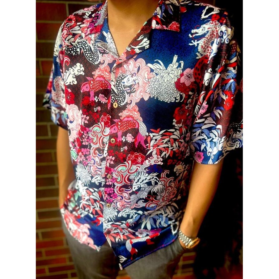 CEDRIC Kemeja Pantai Pria JAPAN UKIYO-E Japan Hawaiian Shirt Edition Terlaris