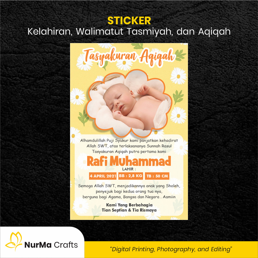 

Stiker Bayi (Walimatut Tasmiyah dan Aqiqah) - Kertas Sticker Bontak / Kertas Art Paper