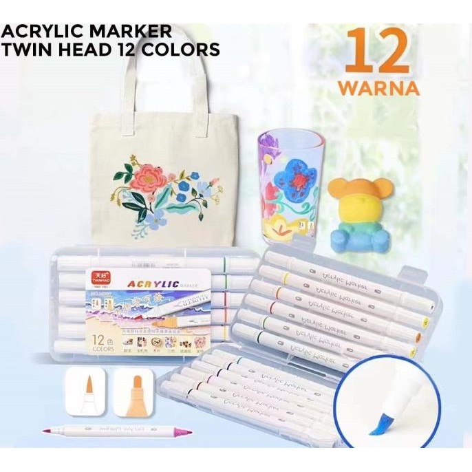 

Prime acrylic marker twin head/spidol warna akrilik - 12 warna Termurah