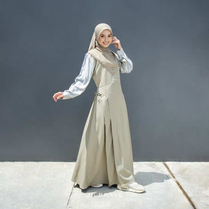 Murah JILBRAVE Taleeta Overall Gamis Inner Motif Garis Stripe Feminine Cute Style Non COD